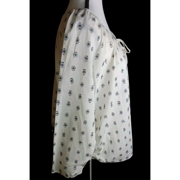 Love Stitch Cream Navy Embroidered Blouse Tassels Boxy Fit Oversized S/M Ruched - Picture 2 of 9